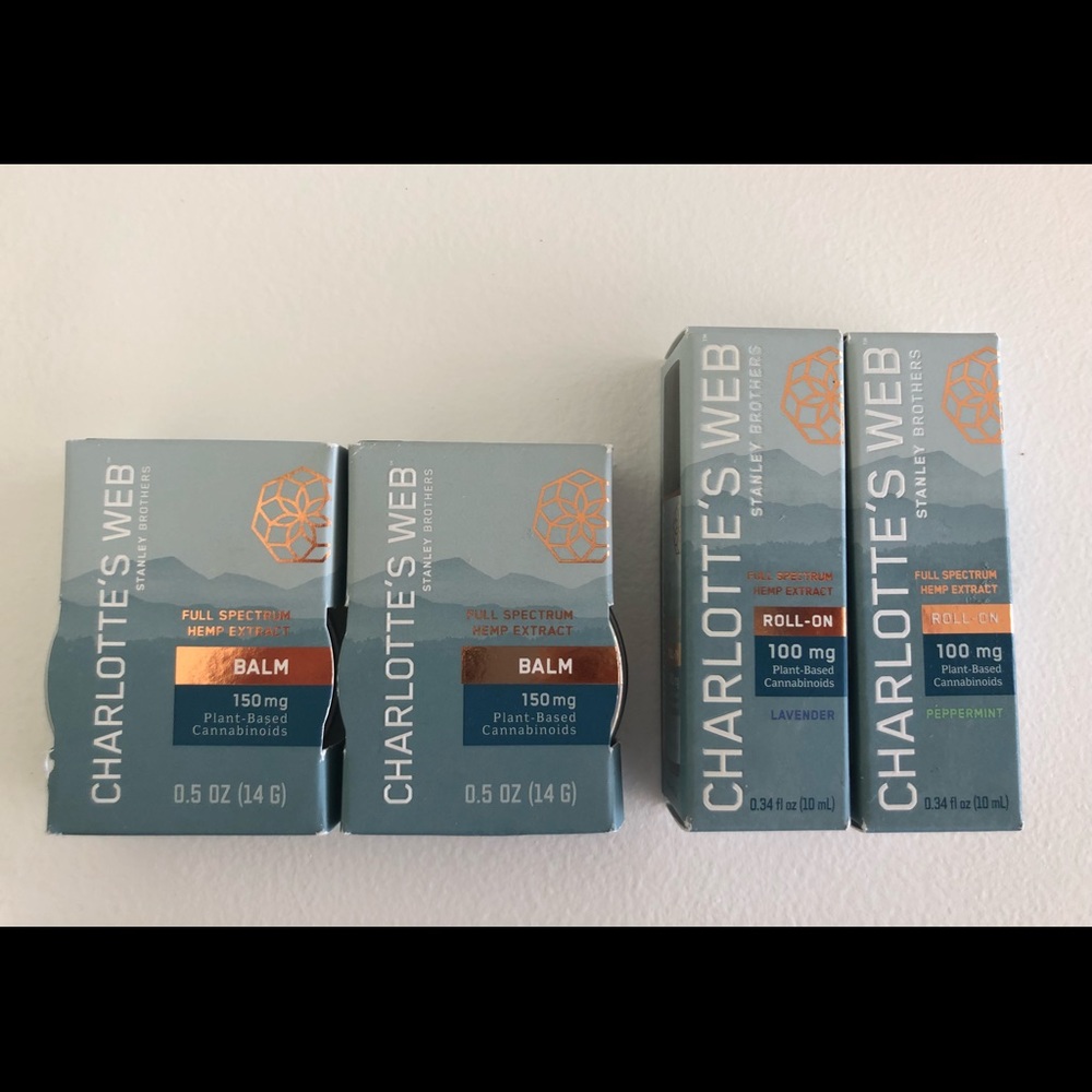 New in Box Charlottes Web 6 Hemp Balm + 4 Lavender/Peppermint Roll On